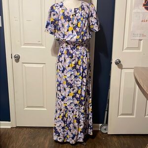 LOFT Floral Maxi Dress - Blue, Yellow, and White